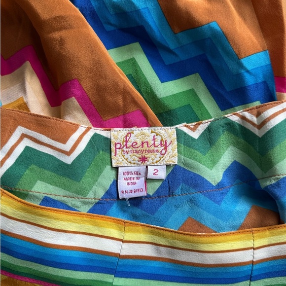 Plenty by Tracy Reese 100% Silk Multicolor Zigzag Stripe One Shoulder Top Y2K - Picture 3 of 3